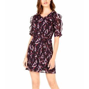 | Ruffle-Trimmed Floral-Print Shirtdress | Floating Pansie | Xs